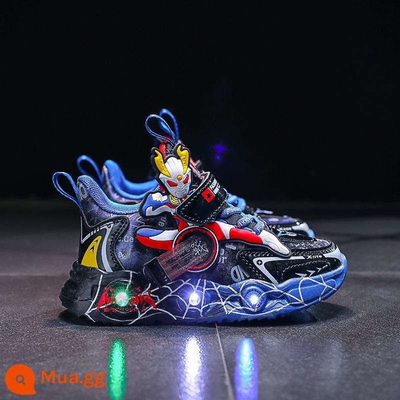 Li-Ning Hydrogen Cloud đồng thương hiệu Ultraman 2024 mùa xuân trẻ em bọc da giày phát sáng cho bé trai có đèn - SY-A06 da xanh