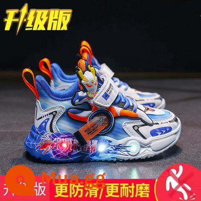 Li-Ning Hydrogen Cloud đồng thương hiệu Ultraman 2024 mùa xuân trẻ em bọc da giày phát sáng cho bé trai có đèn - Mạng kép màu xanh SY-WT62232