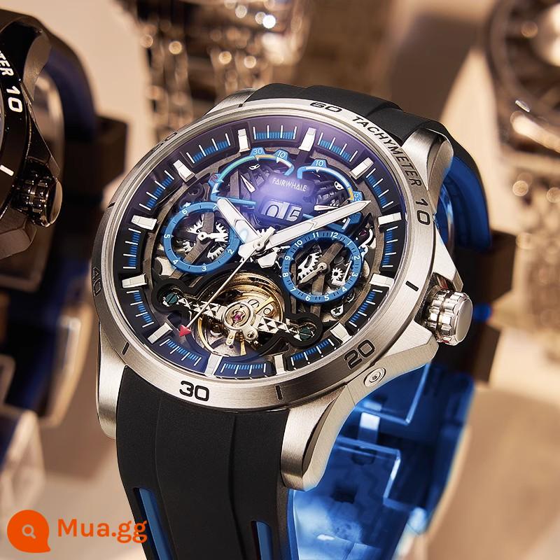 Mark Faye Đồng Hồ Nam Đồng Hồ Cơ Tự Động Top Ten Chính Hãng Chống Thấm Nước Dạ Quang Tourbillon Rỗng Nam - Băng keo bề mặt màu xanh vỏ bạc BP4-FW-6120-1