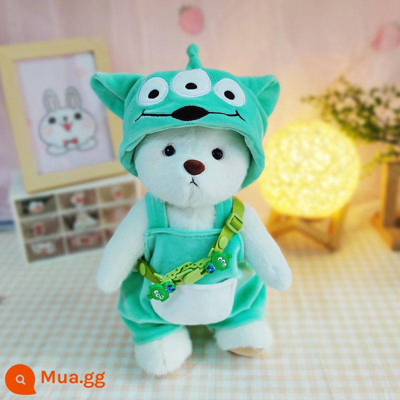 Kích thước trung bình gấu Lena quần áo gấu búp bê sang trọng quần áo búp bê 30cm gấu bông màu hồng sang trọng áo liền quần nữ - Bộ ba món mắt to màu xanh lá cây cộng với túi đựng em bé không bao gồm gấu