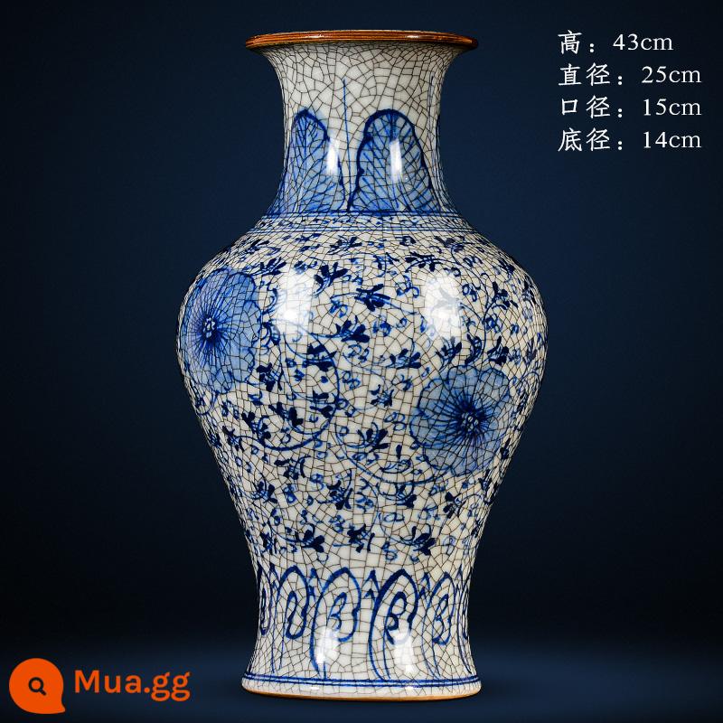 Jingdezhen Bình gốm cổ chính thức Lò nung phong cách Trung Quốc Nhà lớn Bình sứ màu xanh và trắng Trang trí tủ TV phòng khách - Đuôi cá nứt băng trắng xanh lớn được vẽ bằng tay có đế [đảm bảo hàng thật + chứng nhận sưu tập + cốc đựng gà]