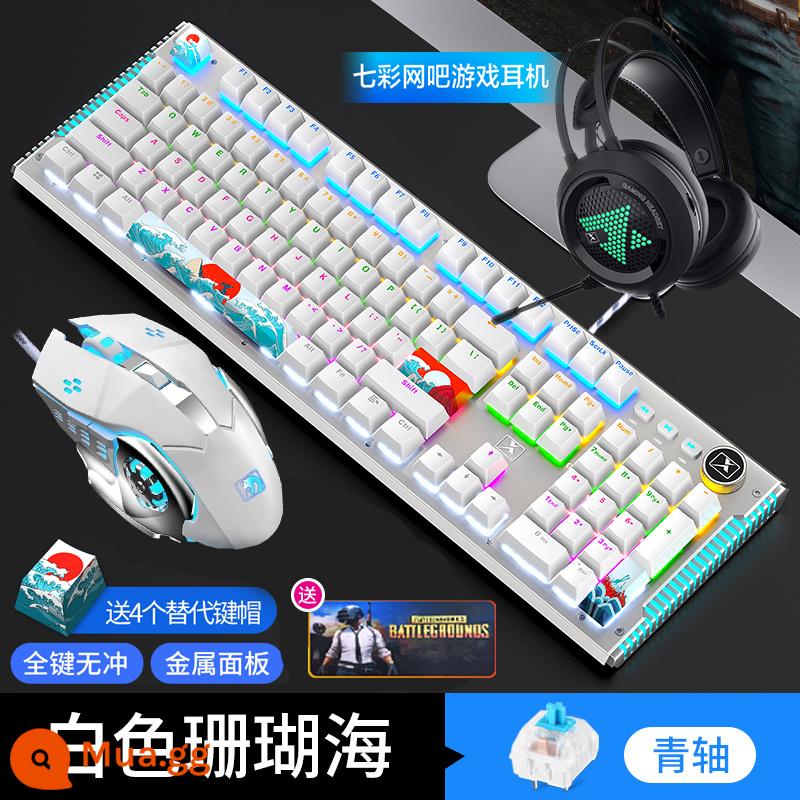 Bàn phím cơ biển san hô Xinmeng Trục xanh Lưới đỏ Chơi game bằng tay Trò chơi ăn gà Máy tính chuyên nghiệp Máy tính để bàn Yuanshen Máy tính xách tay Có dây USB Nắp PBT Lol Bộ chuột phím 108 phím chống mồ hôi chống trượt - Coral Sea - Công tắc hỗn hợp màu xanh nhạt + Chuột cơ rắn + Tai nghe chơi game Công tắc có thể thay nóng