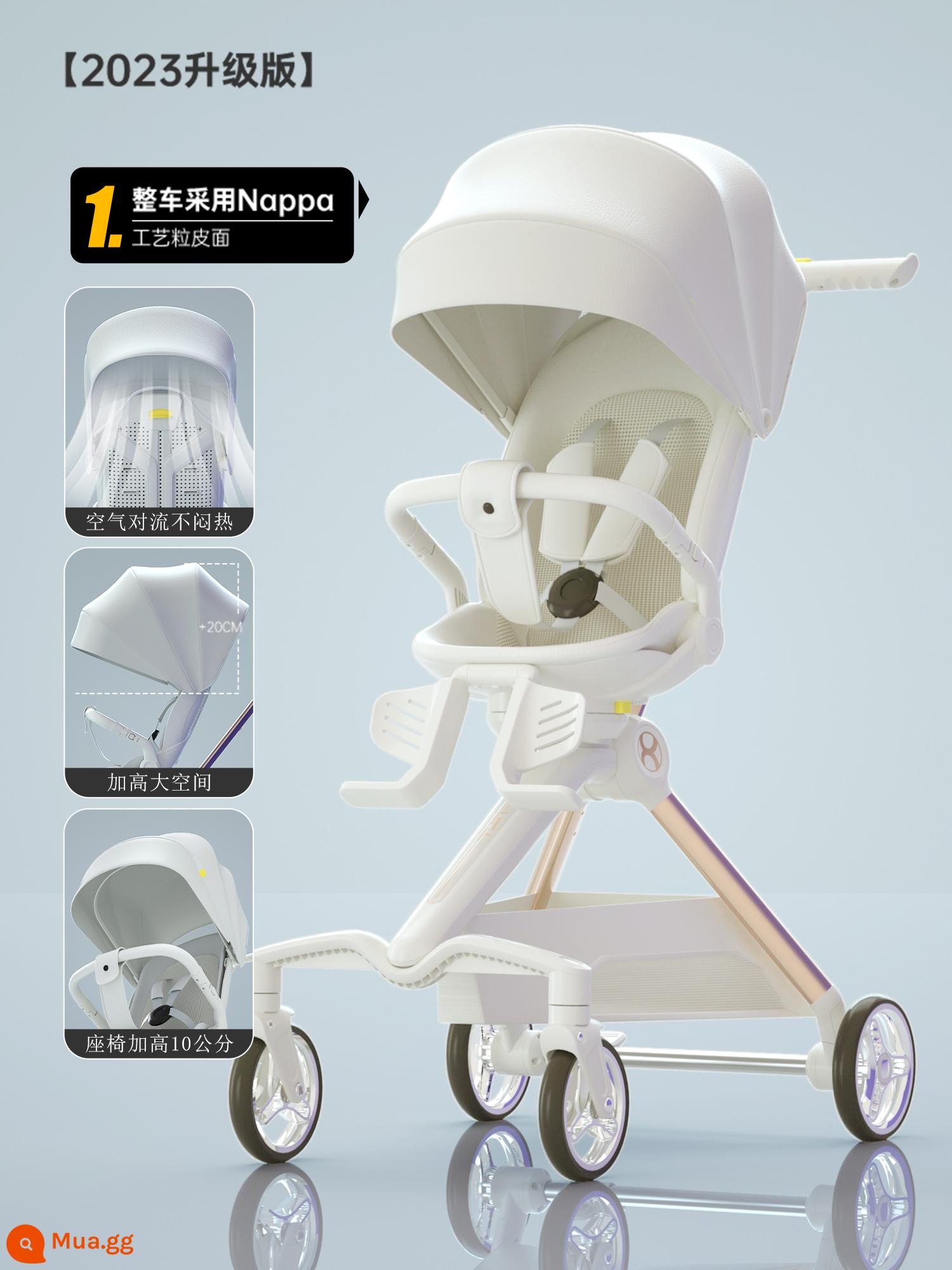 Haxiu Green Elf Walking Baby Artifact Walking Baby Xe đẩy em bé Có thể Ngồi và Nằm Nhẹ Có thể gập lại Tầm nhìn cao - Phiên bản nâng cấp màu trắng [ghế nâng lên, mui xe nâng lên, khoang lái dày hơn và thoáng khí hơn]