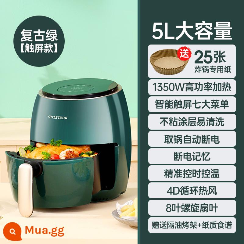 Aung Shida Air Fried Pot Large -capacity Đa chức năng Nội thất thông minh - Màu xanh cổ điển [Màn hình cảm ứng nâng cấp] 5.0L+ 25 tờ giấy đặc biệt miễn phí