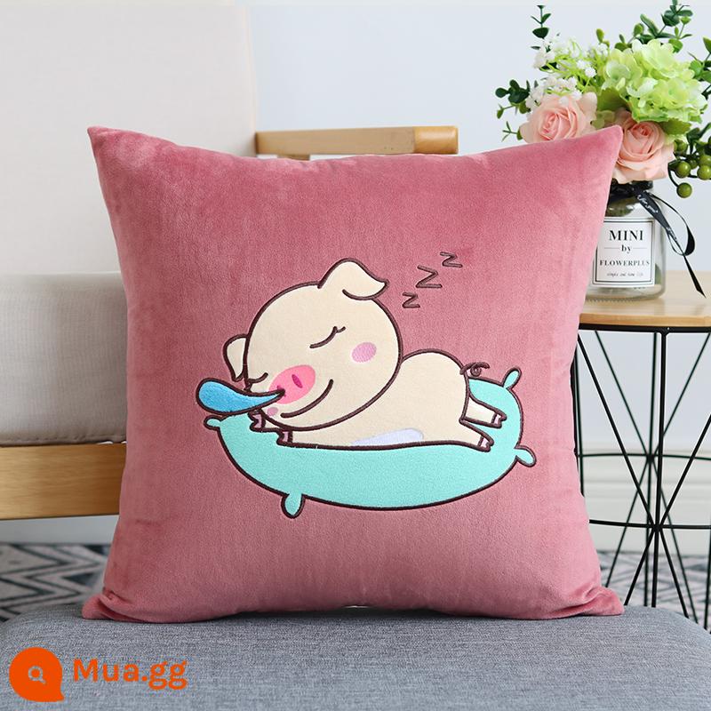 Hoạt Hình Dễ Thương Gối Sofa Đệm Giường Văn Phòng Tựa Lưng Ô Tô Gối Vuông Gối Không Lõi - lợn ngủ