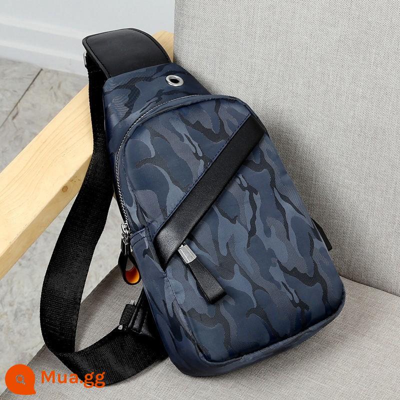 Túi Messenger nam Oxford Vải vai Messenger Túi Thanh niên Túi Giải trí chống thấm nước Sinh viên Ngụy trang Backpack ngụy trang của sinh viên - Phiên bản nâng cấp L68 màu xanh (có cổng USB