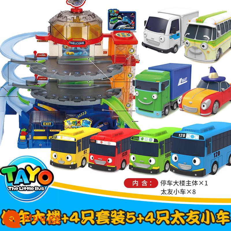 TAYO Little Taiyou Bus Quán tính Trẻ em Bé trai Gianni Leni Nhà để xe trung tâm Bộ tòa nhà - Bộ giảm giá [tòa nhà đỗ xe + 4 xe buýt + 4 bộ 5]