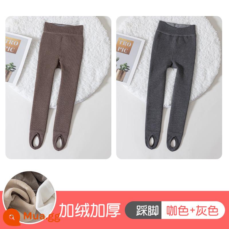 Girls 'Pantyhose Autumn and Winter Plus Trẻ em dày đặc bước trên quần lót, quần ấm em bé, đi tất nhảy - Mặt vải kaki + mặt lốp màu xám [dải thẳng cộng với nhung và dày]