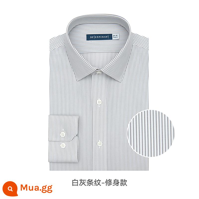 [Sản phẩm mới] Shirushi mùa thu mới Tân Cương cotton dài chủ lực trang phục chính thức áo sơ mi dài tay sọc poplin không sắt - Phiên bản mỏng sọc trắng xám