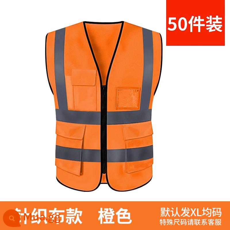 Bộ 50 Sỉ Phản Quang An Toàn Áo Xây Dựng Áo Công Trường Công Trường Giao Thông Huỳnh Quang Quần Áo Meituan Đi Xe Tùy Chỉnh In - Gói 50 miếng màu cam (dày có nhiều túi)