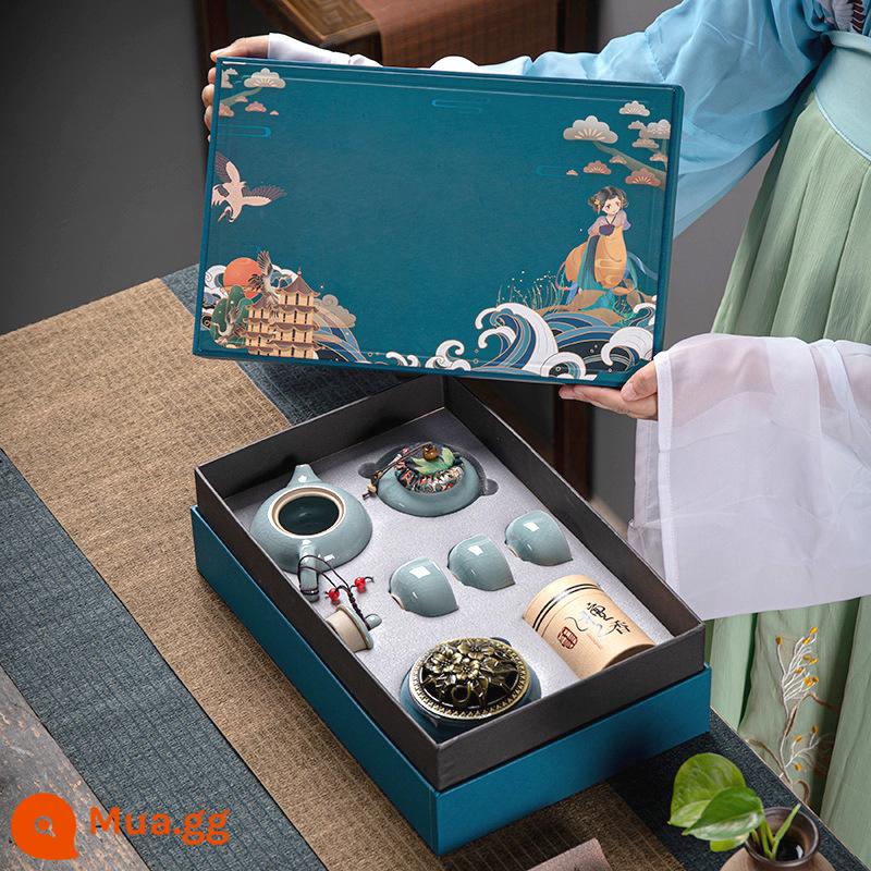 Công ty họp thường niên Tea Tea Set logo tùy chỉnh logo logo kinh doanh của khách hàng khách hàng của khách hàng - Hộp quà xu hướng quốc gia màu xanh