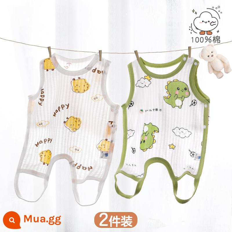 Tạp dề cho bé mùa hè phần mỏng cotton nguyên chất nam và nữ bé nửa lưng có chân bảo vệ bụng trẻ sơ sinh mùa xuân kiểu vest bốn mùa - [Bánh mì nướng + Khủng long] 2 miếng