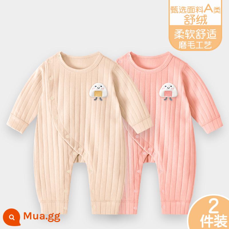 Áo liền quần cho bé Shuvelvet cotton sơ sinh ấm áp mùa xuân và mùa thu đông đi chơi romper quần áo trẻ em bộ đồ thu đông - [Shu Rong] Màu be D + Hồng D