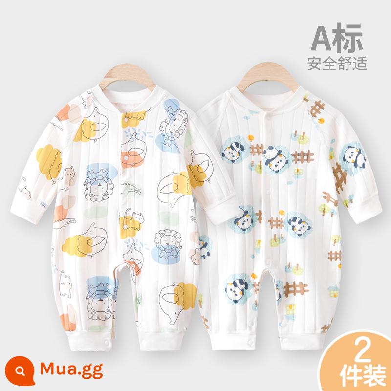 Áo liền quần cho bé Shuvelvet cotton sơ sinh ấm áp mùa xuân và mùa thu đông đi chơi romper quần áo trẻ em bộ đồ thu đông - [Shu Rong] Gấu Trúc+Thiên Đường