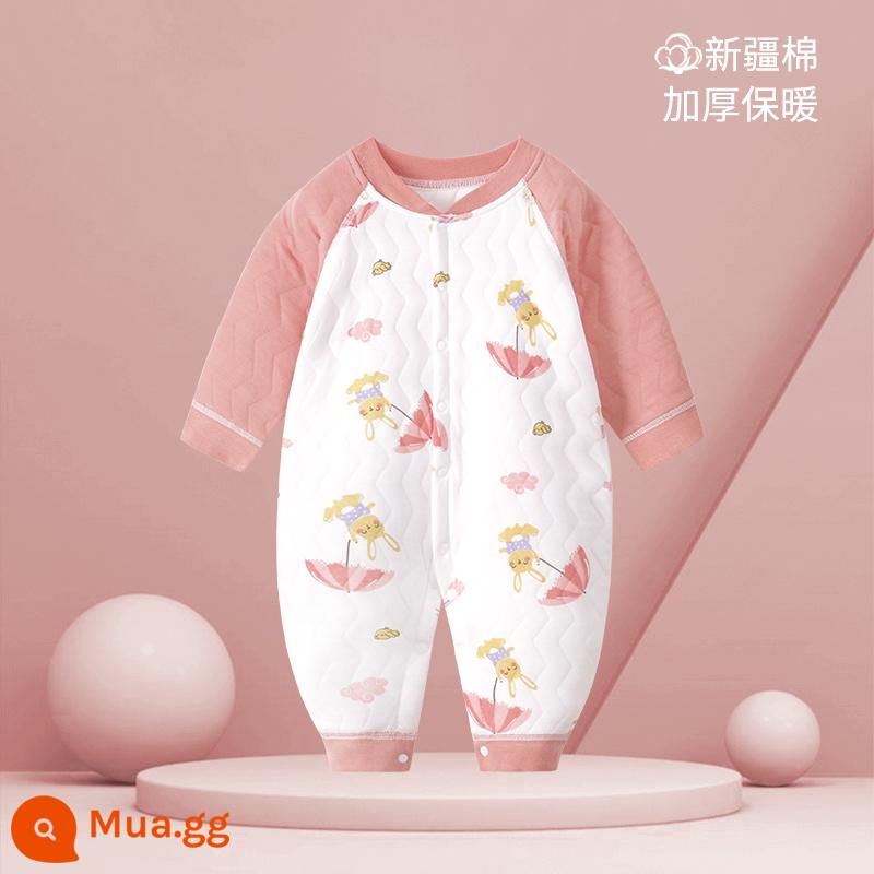 Áo liền quần cho bé mùa xuân ấm áp và mùa thu đông quần áo cotton mùa thu quần áo sơ sinh bé tập bò quần áo áo liền quần làm dày phù hợp với - [Ấm áp] Thỏ hồng B