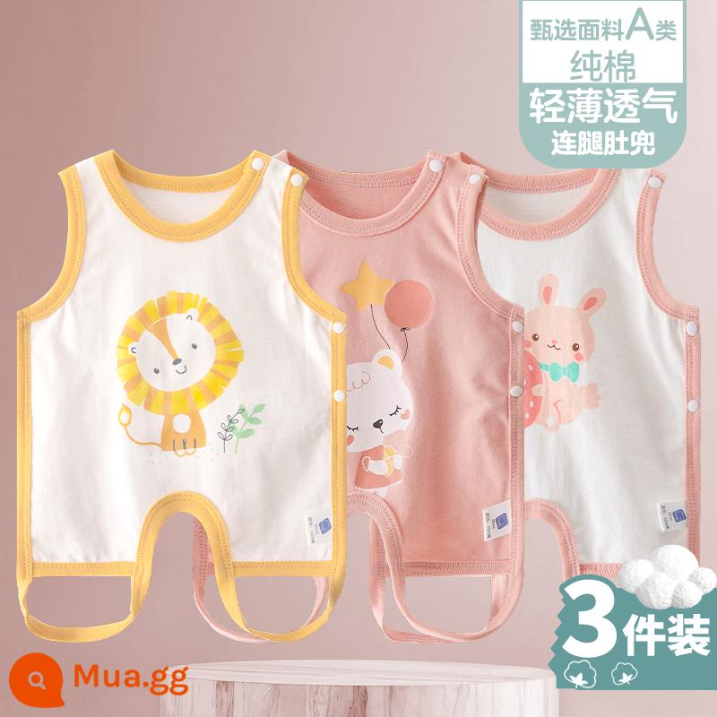 Tạp dề cho bé mùa hè phần mỏng cotton nguyên chất nam và nữ bé nửa lưng có chân bảo vệ bụng trẻ sơ sinh mùa xuân kiểu vest bốn mùa - [Thỏ C+Gấu C+Sư Tử Cưng C] 3 miếng