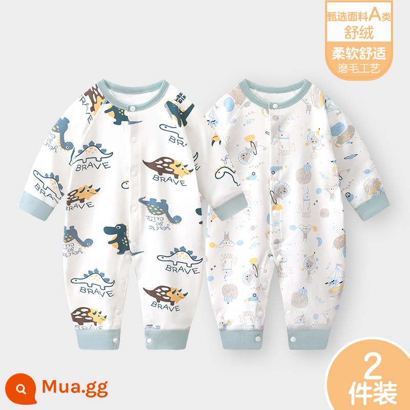 Áo liền quần cho bé Shuvelvet cotton sơ sinh ấm áp mùa xuân và mùa thu đông đi chơi romper quần áo trẻ em bộ đồ thu đông - [Shu Rong]Khủng long D+Sư tử D