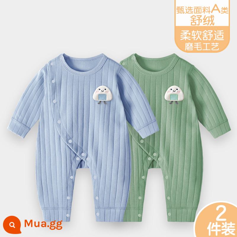 Áo liền quần cho bé Shuvelvet cotton sơ sinh ấm áp mùa xuân và mùa thu đông đi chơi romper quần áo trẻ em bộ đồ thu đông - [Shu Rong] Xanh lam D+Xanh đậm D