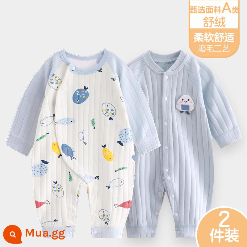 Áo liền quần cho bé Shuvelvet cotton sơ sinh ấm áp mùa xuân và mùa thu đông đi chơi romper quần áo trẻ em bộ đồ thu đông - [Thư Dung] Xanh A+Xanh C