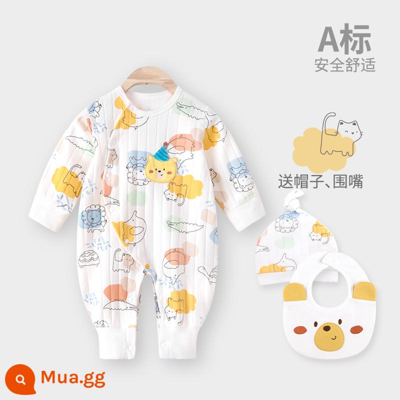 Áo liền quần cho bé Shuvelvet cotton sơ sinh ấm áp mùa xuân và mùa thu đông đi chơi romper quần áo trẻ em bộ đồ thu đông - [Shu Rong]Thiên đường đầy màu sắc-Mở một phần