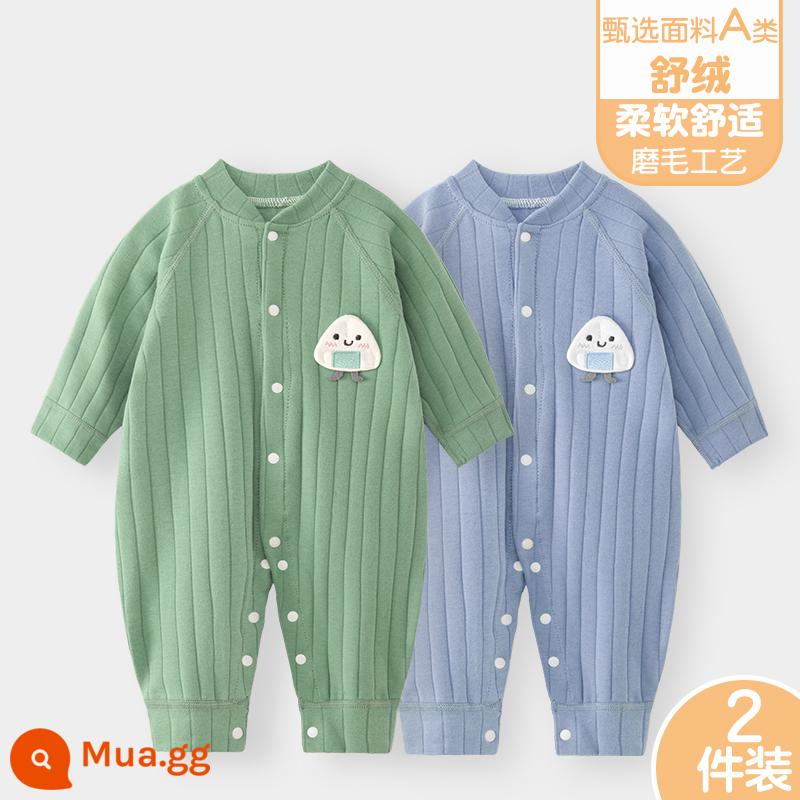 Áo liền quần cho bé Shuvelvet cotton sơ sinh ấm áp mùa xuân và mùa thu đông đi chơi romper quần áo trẻ em bộ đồ thu đông - [Thư Dung] xanh đậm + xanh đậm