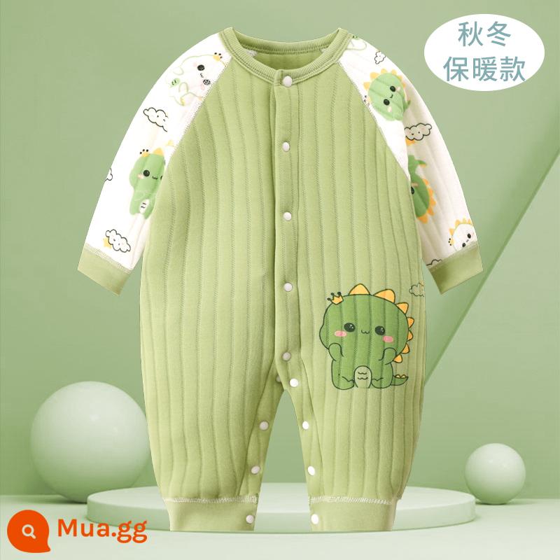 Jumpsuit cho bé mùa xuân, mùa thu và mùa đông mùa đông ấm áp chần bông mùa thu quần áo sơ sinh đầu mùa thu cho bé dày lên phù hợp với - Khủng long A [ấm áp]