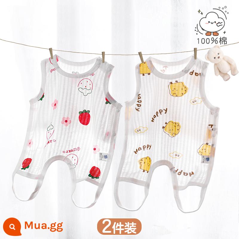 Tạp dề cho bé mùa hè phần mỏng cotton nguyên chất nam và nữ bé nửa lưng có chân bảo vệ bụng trẻ sơ sinh mùa xuân kiểu vest bốn mùa - [Dâu + Bánh mì nướng] 2 miếng