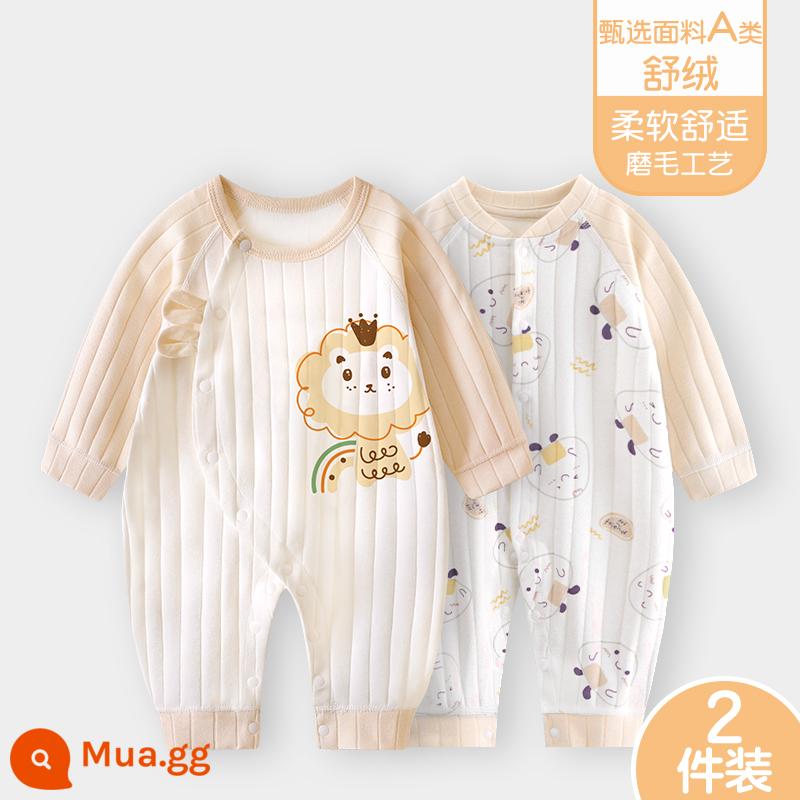 Áo liền quần cho bé Shuvelvet cotton sơ sinh ấm áp mùa xuân và mùa thu đông đi chơi romper quần áo trẻ em bộ đồ thu đông - [Shu Rong] Sư tử đỏ đầy màu sắc + Màu be B