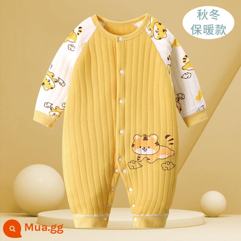 Áo liền quần cho bé mùa xuân ấm áp và mùa thu đông quần áo cotton mùa thu quần áo sơ sinh bé tập bò quần áo áo liền quần làm dày phù hợp với - [Ấm áp] Chú hổ dễ thương A