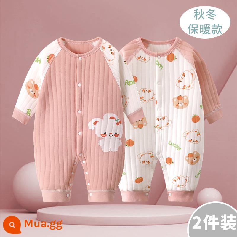 Áo liền quần cho bé mùa xuân ấm áp và mùa thu đông quần áo cotton mùa thu quần áo sơ sinh bé tập bò quần áo áo liền quần làm dày phù hợp với - Thỏ Trắng A + Thỏ Trắng B | Ấm 2 Miếng