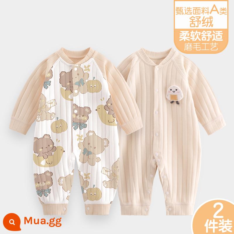 Áo liền quần cho bé Shuvelvet cotton sơ sinh ấm áp mùa xuân và mùa thu đông đi chơi romper quần áo trẻ em bộ đồ thu đông - [Shu Rong] Truyện Gấu Nhỏ + Màu Be