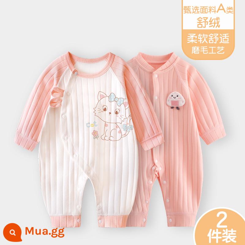 Áo liền quần cho bé Shuvelvet cotton sơ sinh ấm áp mùa xuân và mùa thu đông đi chơi romper quần áo trẻ em bộ đồ thu đông - [Shu Rong] Mèo + Hồng