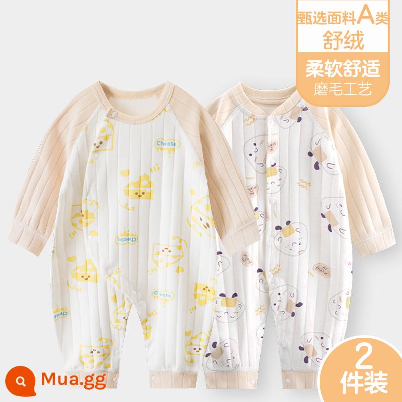 Áo liền quần cho bé Shuvelvet cotton sơ sinh ấm áp mùa xuân và mùa thu đông đi chơi romper quần áo trẻ em bộ đồ thu đông - [Shu Rong]Phô mai vàng + màu be B