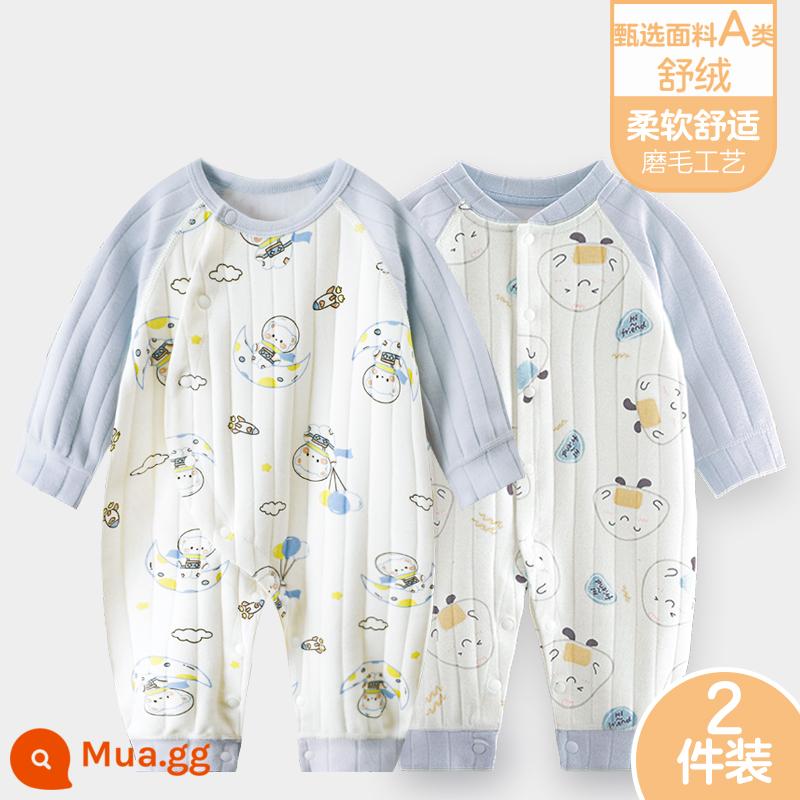 Áo liền quần cho bé Shuvelvet cotton sơ sinh ấm áp mùa xuân và mùa thu đông đi chơi romper quần áo trẻ em bộ đồ thu đông - [Shu Rong] Gấu không gian + Xanh B