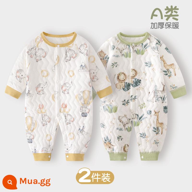 Jumpsuit cho bé mùa xuân, mùa thu và mùa đông mùa đông ấm áp chần bông mùa thu quần áo sơ sinh đầu mùa thu cho bé dày lên phù hợp với - Bóng Voi + Rừng Nhiệt Đới | 2 cái