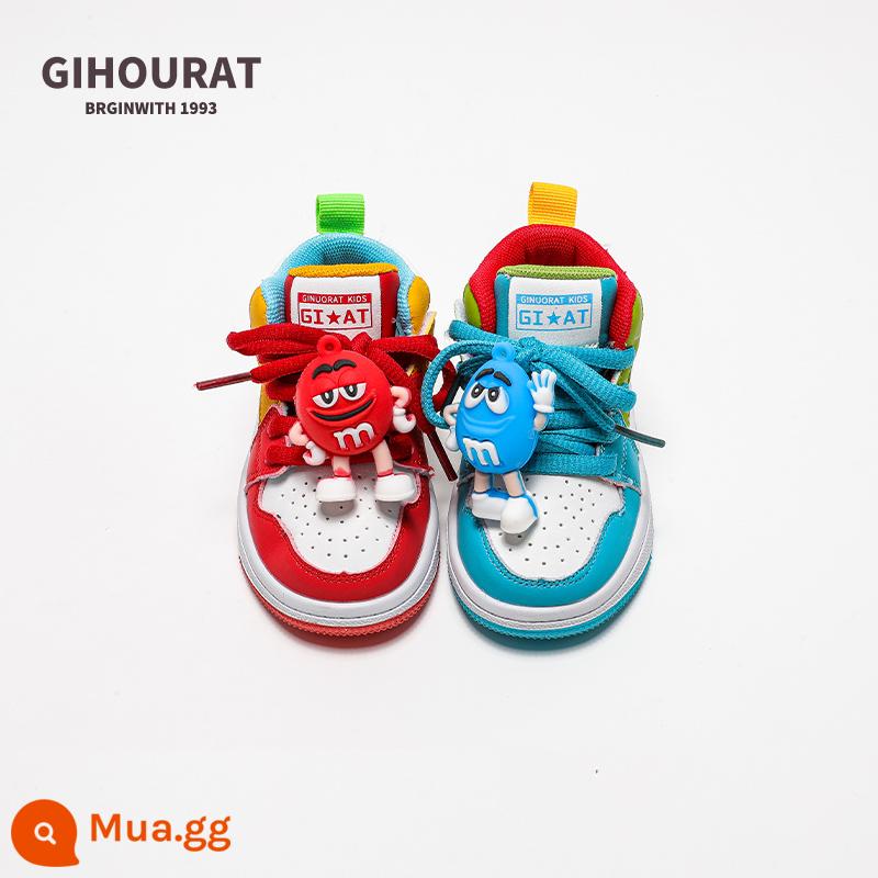 Gihourat Giày Thể Thao Trẻ Em Quýt Vịt Đậu Thu Đông Ống Cao Đế Mềm Cho Bé Velcro Giày Tập Đi Giày Cotton - vịt quýt đỏ và xanh