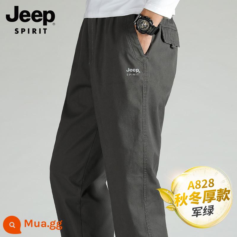 JEEP Plus nhung quần âu nam mùa thu đông dụng cụ quần ống rộng thẳng kích thước lớn tất cả các trận đấu quần ấm nam dày dặn - A828 Xanh Quân Đội-Dày Phong Cách Thu Đông