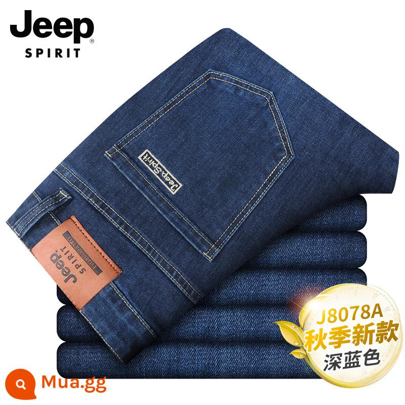 JEEP quần jean nam mùa xuân và mùa thu rộng thẳng quần âu mới kích thước lớn quần nam mùa đông cộng với nhung quần dày - J8078A Phong cách xuân thu xanh đậm