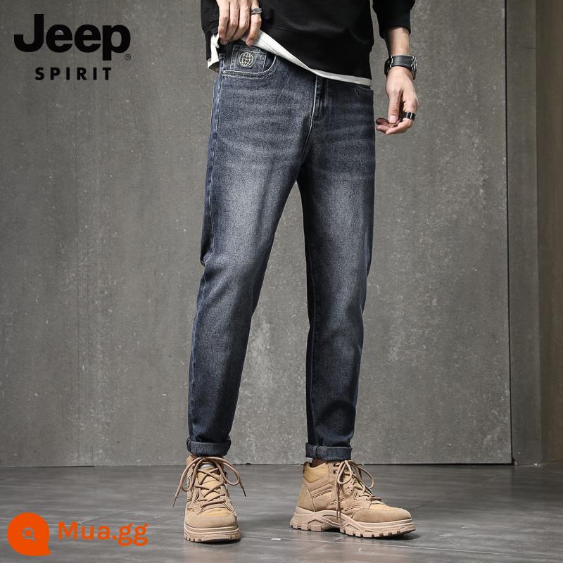 Quần Jean JEEP Nam Thu Đông Mới Rộng Thẳng Quần Âu Plus Nhung Dày Chín Điểm Quần Quần Đen - 715 Xanh Xám Phong Cách Xuân Thu