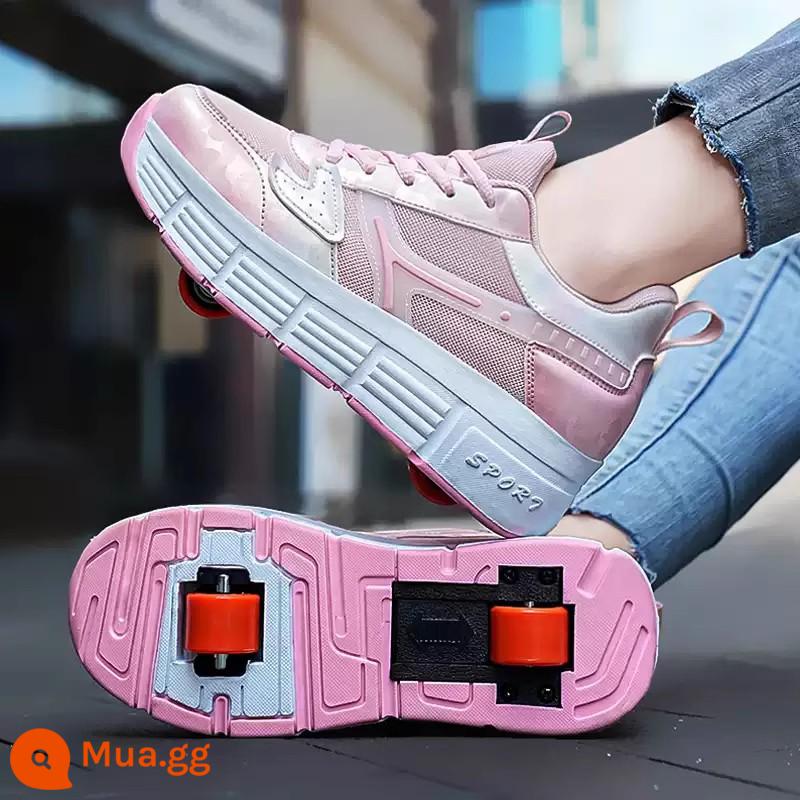 Giày Heelys Trẻ Em Bé Trai Nút Xoay Học Sinh Tiểu Học Nhấp Nháy Bánh Xe Đôi Có Thể Thu Vào Giày Heelys Thể Thao - 908 màu hồng