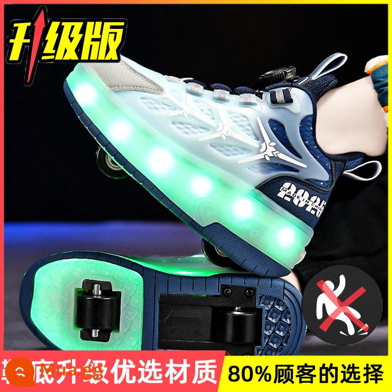 Giày Heelys Trẻ Em Bé Trai Nút Xoay Học Sinh Tiểu Học Nhấp Nháy Bánh Xe Đôi Có Thể Thu Vào Giày Heelys Thể Thao - Màu xanh [nâng cấp]