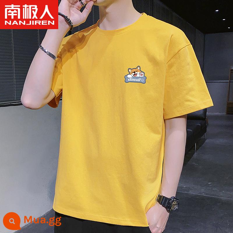 Nanjiren mùa hè mới áo thun cotton ngắn tay áo sơ mi nam có đáy rộng cổ tròn in hình học sinh Áo thun nửa tay - Ngửi mùi nghệ của chó