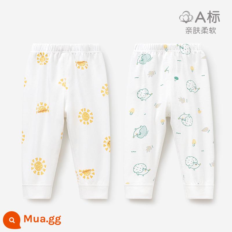 Quần vệ sinh trẻ em mùa xuân thu đông quần cotton nguyên chất cho bé trai và bé gái đáy mở đồ ngủ cho bé quần dài ấm áp - 3KZ001 Nhím Xanh/Mặt Trời Vàng 2 chiếc