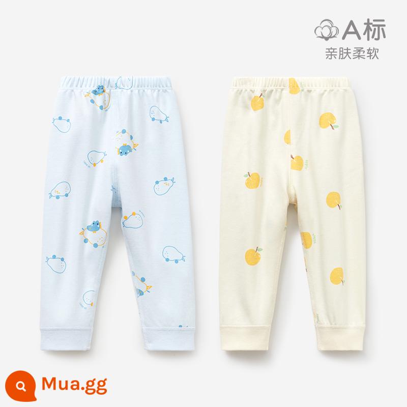 Quần vệ sinh trẻ em mùa xuân thu đông quần cotton nguyên chất cho bé trai và bé gái đáy mở đồ ngủ cho bé quần dài ấm áp - 3KZ002 xanh/be 2 chiếc