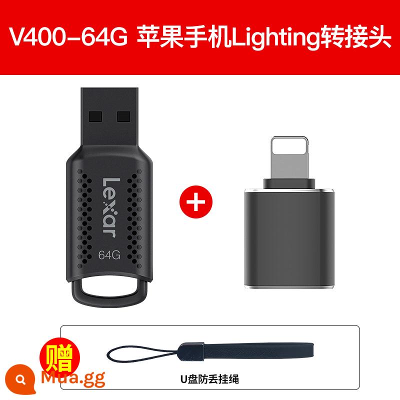 Lexar 128G Xe Ổ Đĩa U USB3.0 Tốc Độ Cao Đĩa V400 Điện Thoại Di Động Máy Tính Ổ Đĩa Flash USB Ổ Đĩa Flash Mã Hóa - Bộ chuyển đổi đèn điện thoại Apple 64GB+