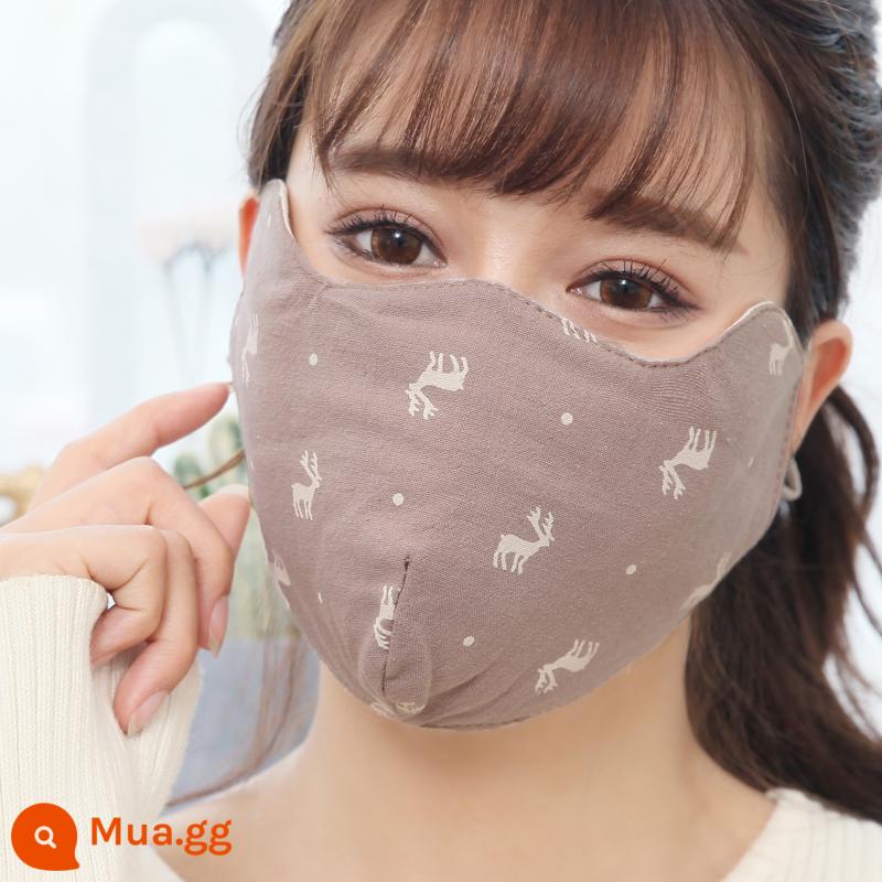 Khẩu trang thu đông nam nữ tăng chống gió cotton nguyên chất mùa đông ấm chống lạnh thoáng khí thời trang màu đen cá tính hợp thời trang - Cà phê ánh sáng hươu mùa đông