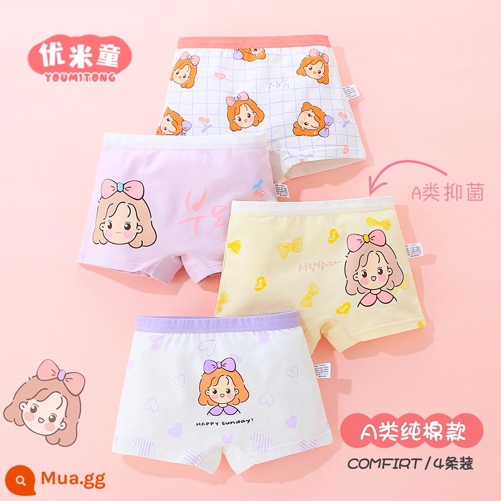 Quần lót trẻ em bé gái cotton tinh khiết boxer bốn góc bé gái tuổi không kẹp mông quần đùi trẻ em lớn 100% cotton - Bộ công chúa dễ thương và ngọt ngào (4 gói) cotton chải kỹ loại A