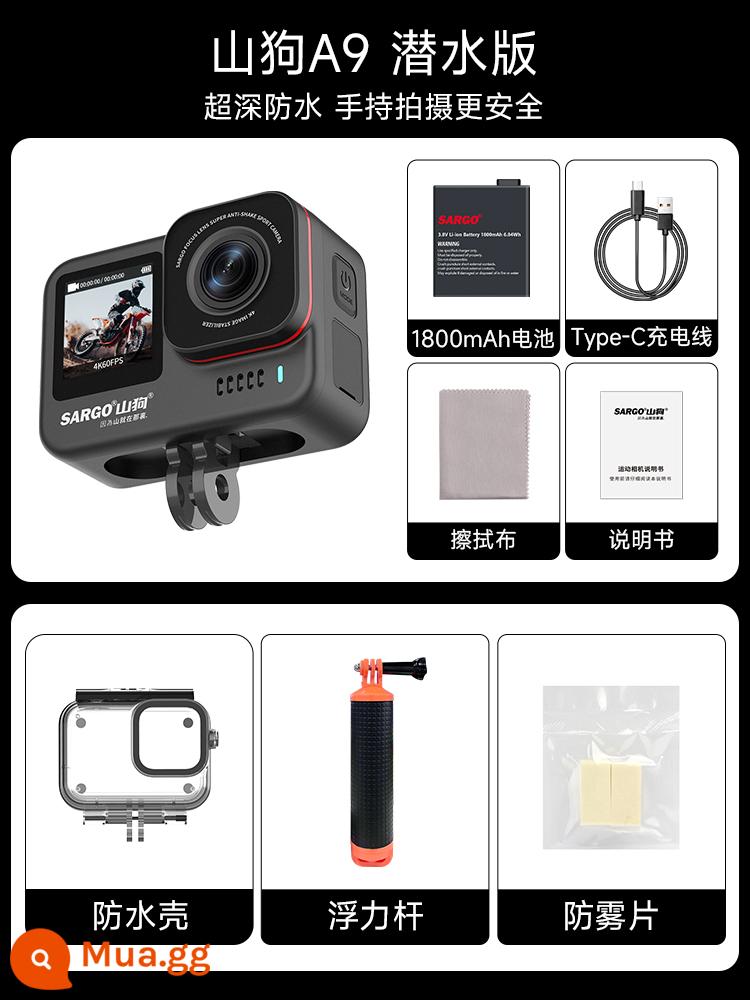 A9 Chó Núi Camera Thể Thao Câu Cá Chống Rung Xe Máy Đi Mũ Bảo Hiểm Đầu Ghi Toàn Cảnh 360 Camera 4K - Phiên bản lặn