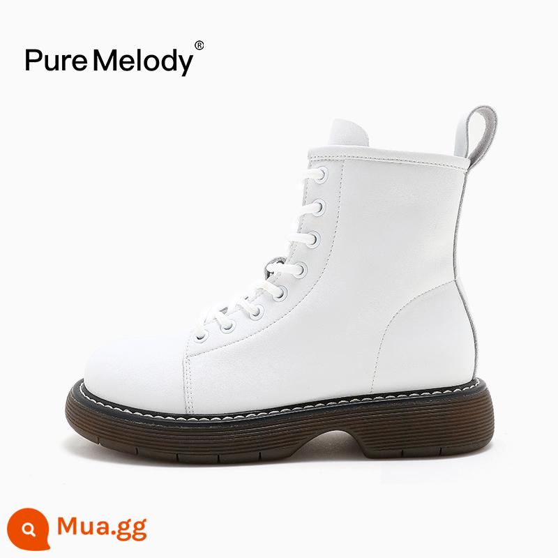 PM Martin Boots Mùa xuân và Mùa thu Boot Boot Boots Boots của Anh Xu hướng trong khi giày da tạm thời bị hỏng Xóa giày phụ nữ - PQC202320 màu trắng ngà