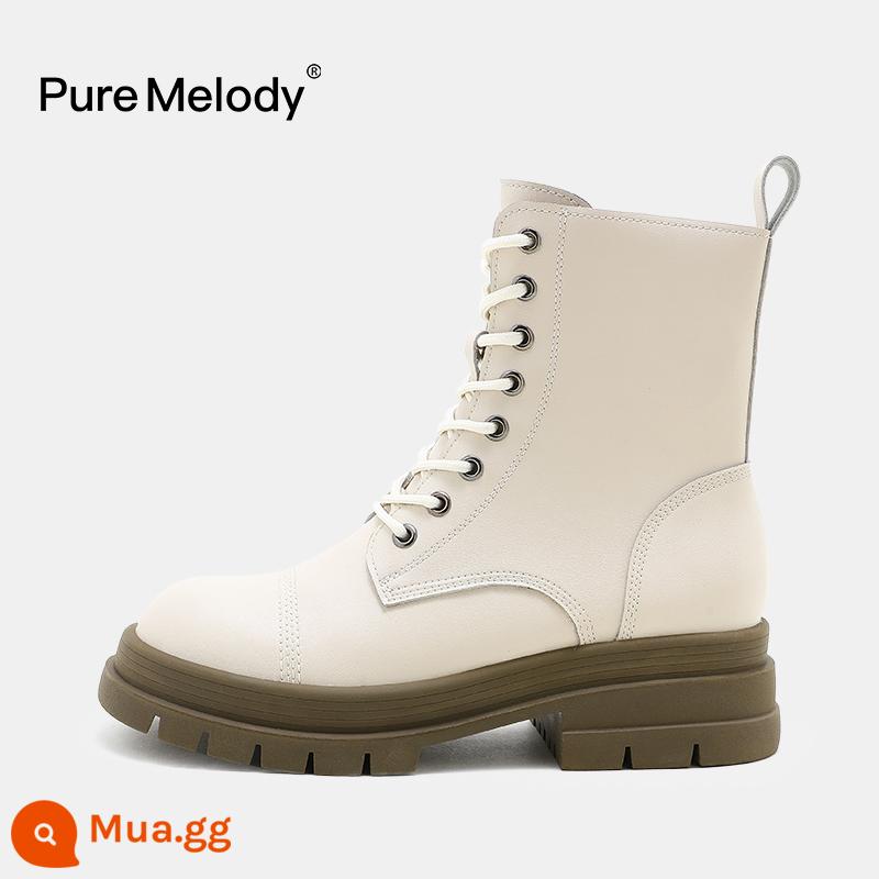 PM Martin Boots Mùa xuân và Mùa thu Boot Boot Boots Boots của Anh Xu hướng trong khi giày da tạm thời bị hỏng Xóa giày phụ nữ - PCQC7085 màu trắng ngà